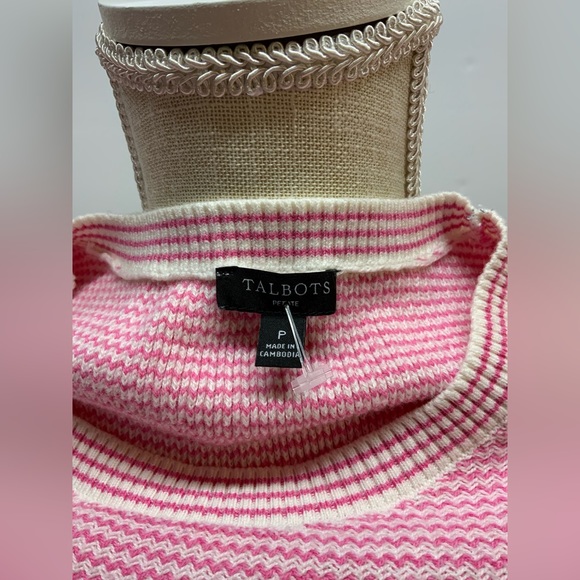 Talbots Pink/White Chevron Fitted Sweater With Ribbed Neck and Cuffs-Petite S - Picture 4 of 10
